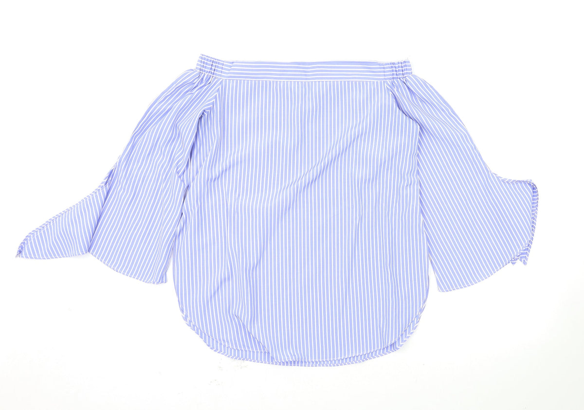 Additional front view of Parallel Lines women’s blue polka dot basic blouse, size XS