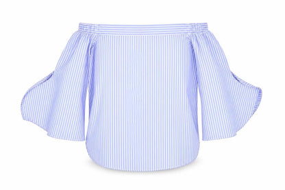 Front view of Parallel Lines women’s blue polka dot basic blouse, size XS