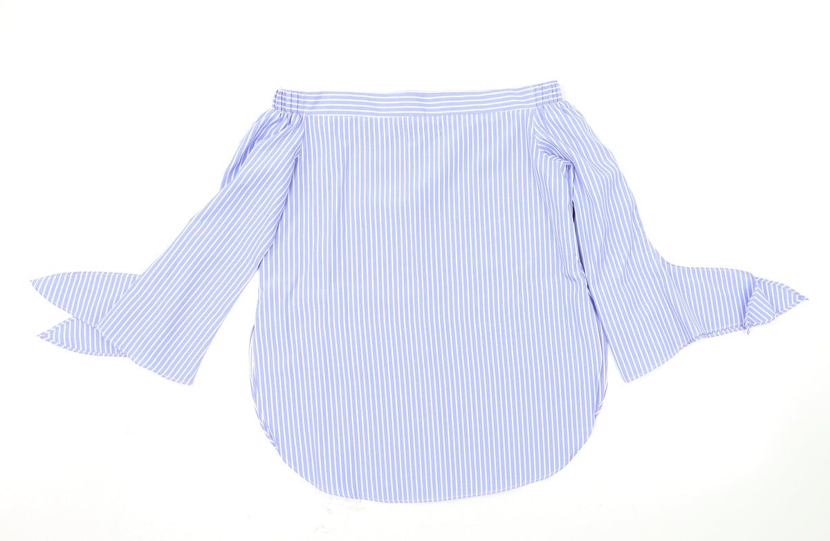 Back view of Parallel Lines women’s blue polka dot basic blouse, size XS