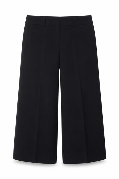 Front view of Preworn women’s black trousers, size UK 38, 25-inch leg