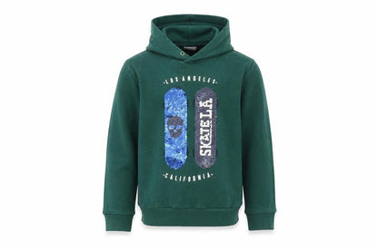 Front view of H&M girls’ green pullover hoodie, size 9-10, years
