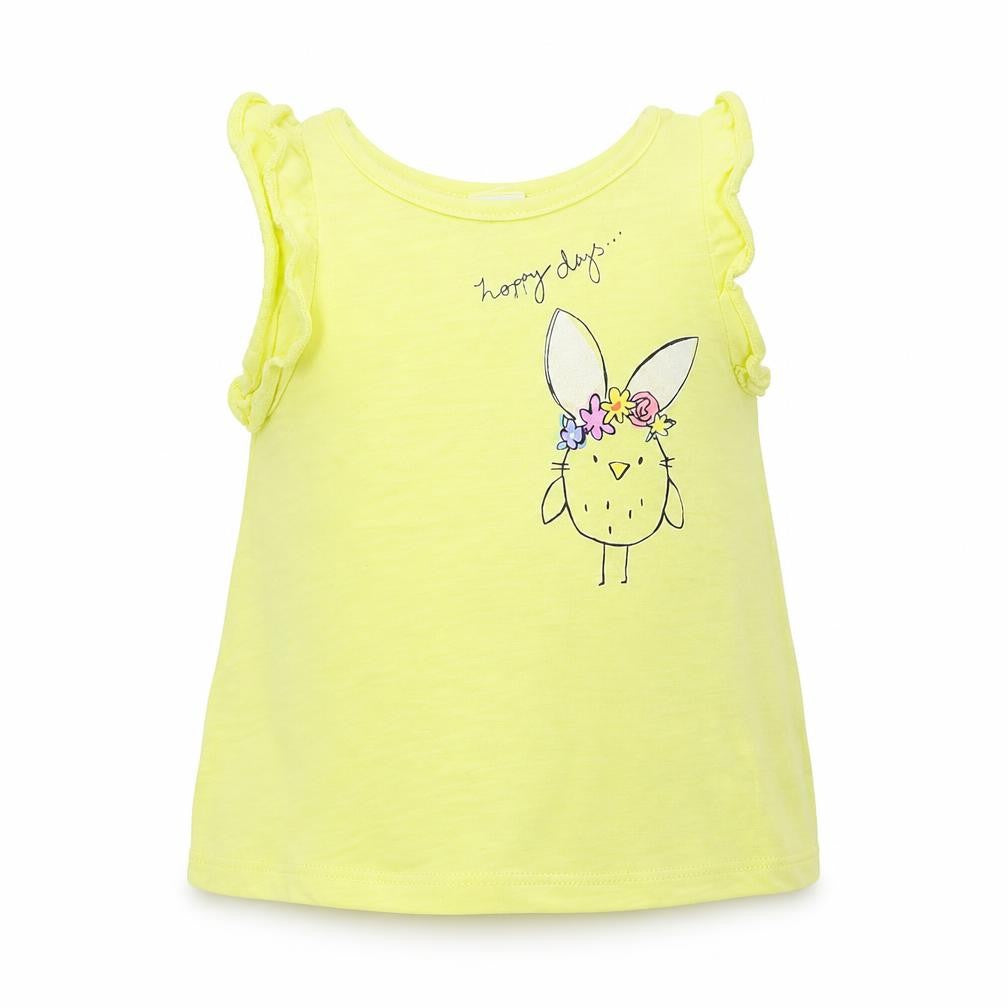 Front view of Next girls’ yellow pullover t-shirt, size 9-12, months