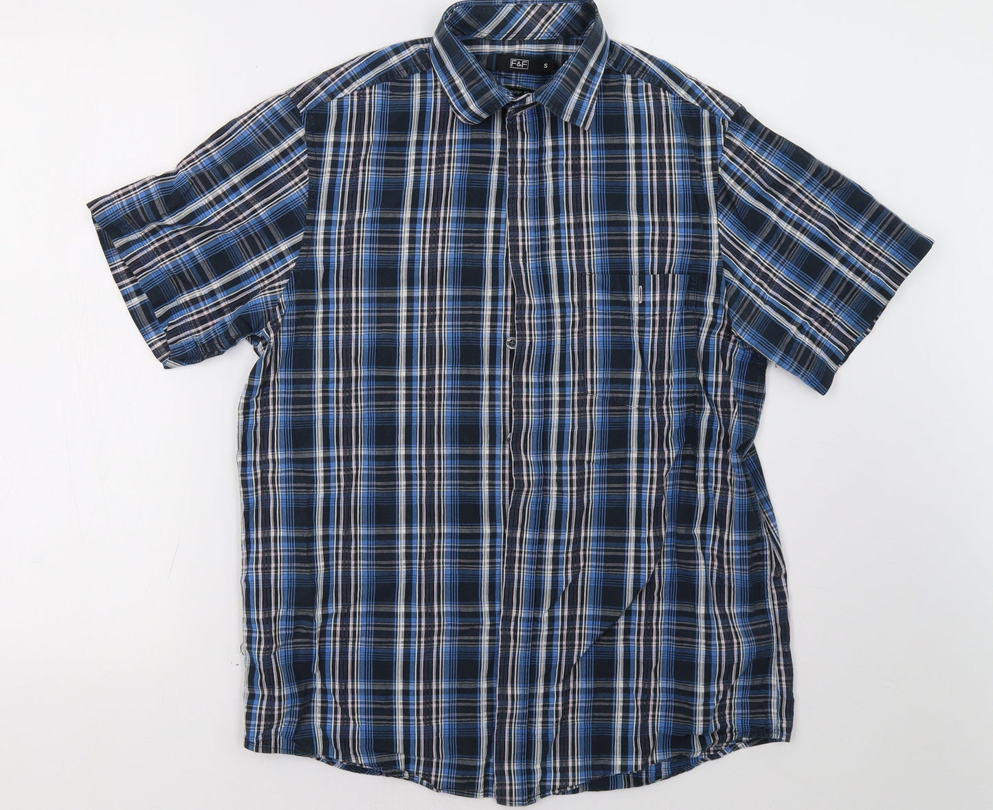 F&F Mens Blue Check   Polo Size S
