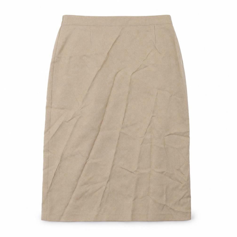 Front view of charmance women’s beige a-line skirt, size UK 12