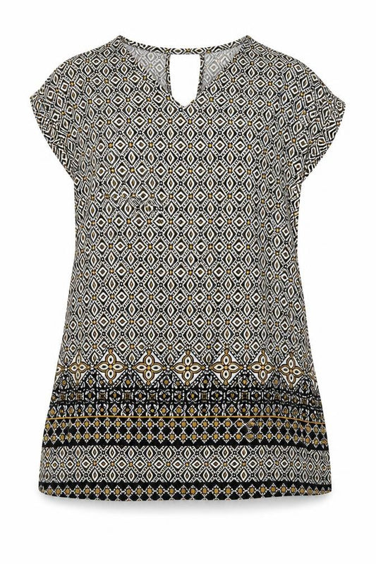 Front view of Matalan women’s yellow geometric a-line, size UK 14