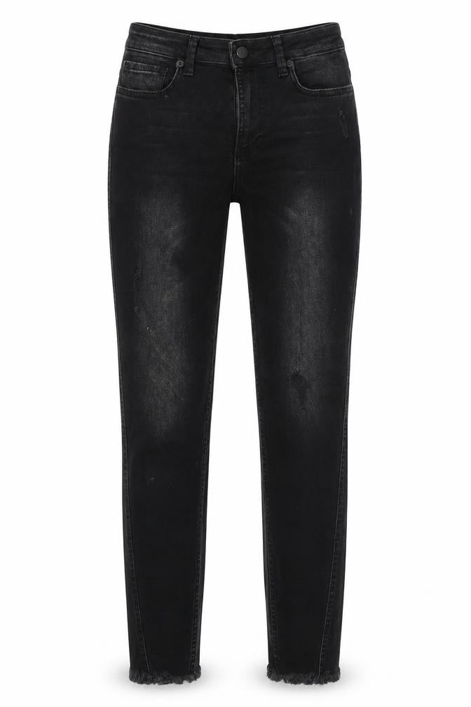 Front view of NA-KD women’s black skinny jeans, size UK 6, 28-inch leg