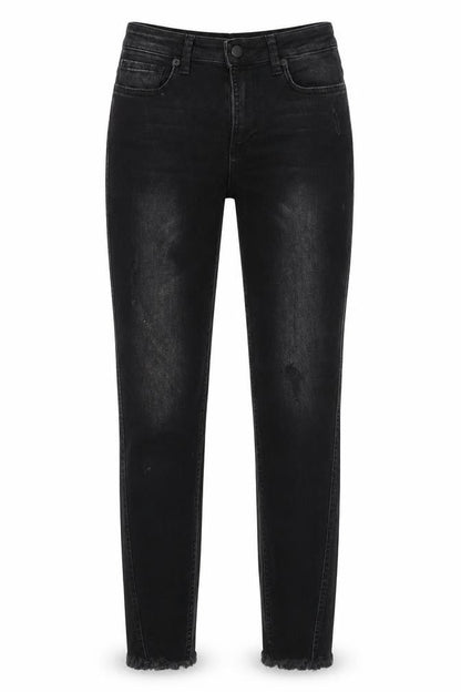Front view of NA-KD women’s black skinny jeans, size UK 6, 28-inch leg