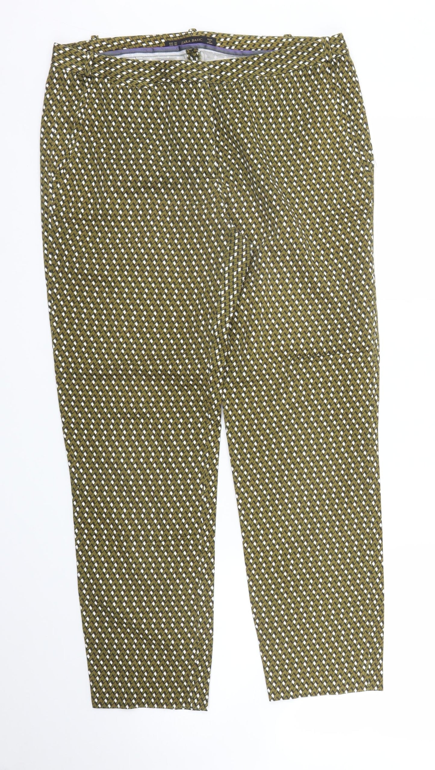 Womens UK Size 10 Zara Regular Fit Pedal Pusher Green Trousers