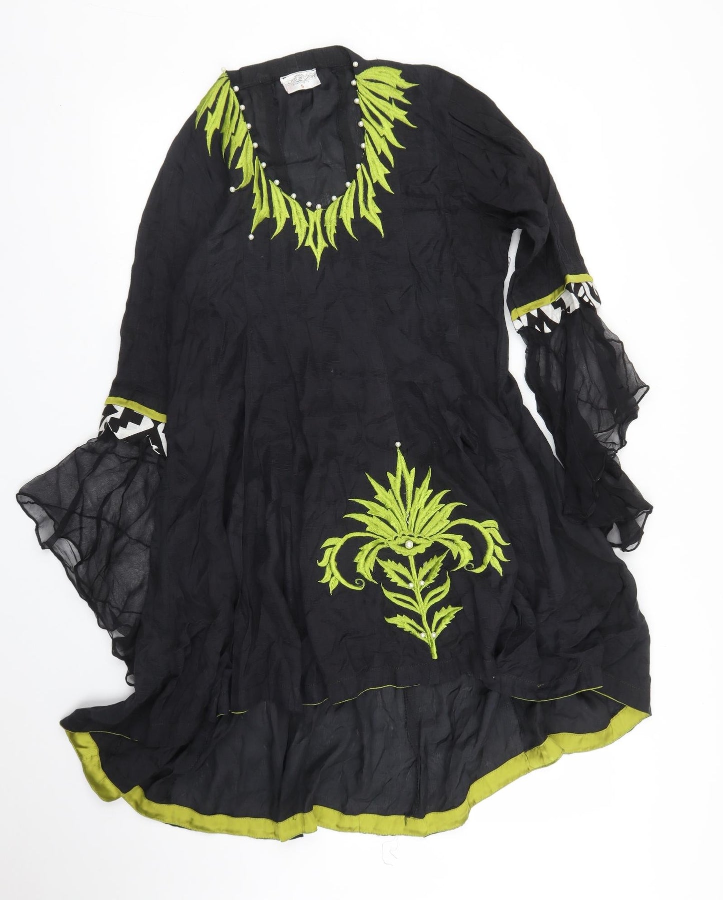 Cotton Ginny Womens Black Floral  A-Line  Size S  - Pearls