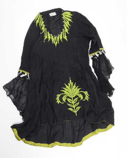 Cotton Ginny Womens Black Floral  A-Line  Size S  - Pearls