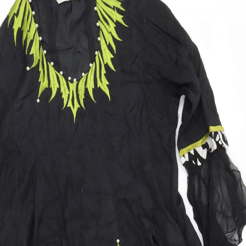 Cotton Ginny Womens Black Floral  A-Line  Size S  - Pearls