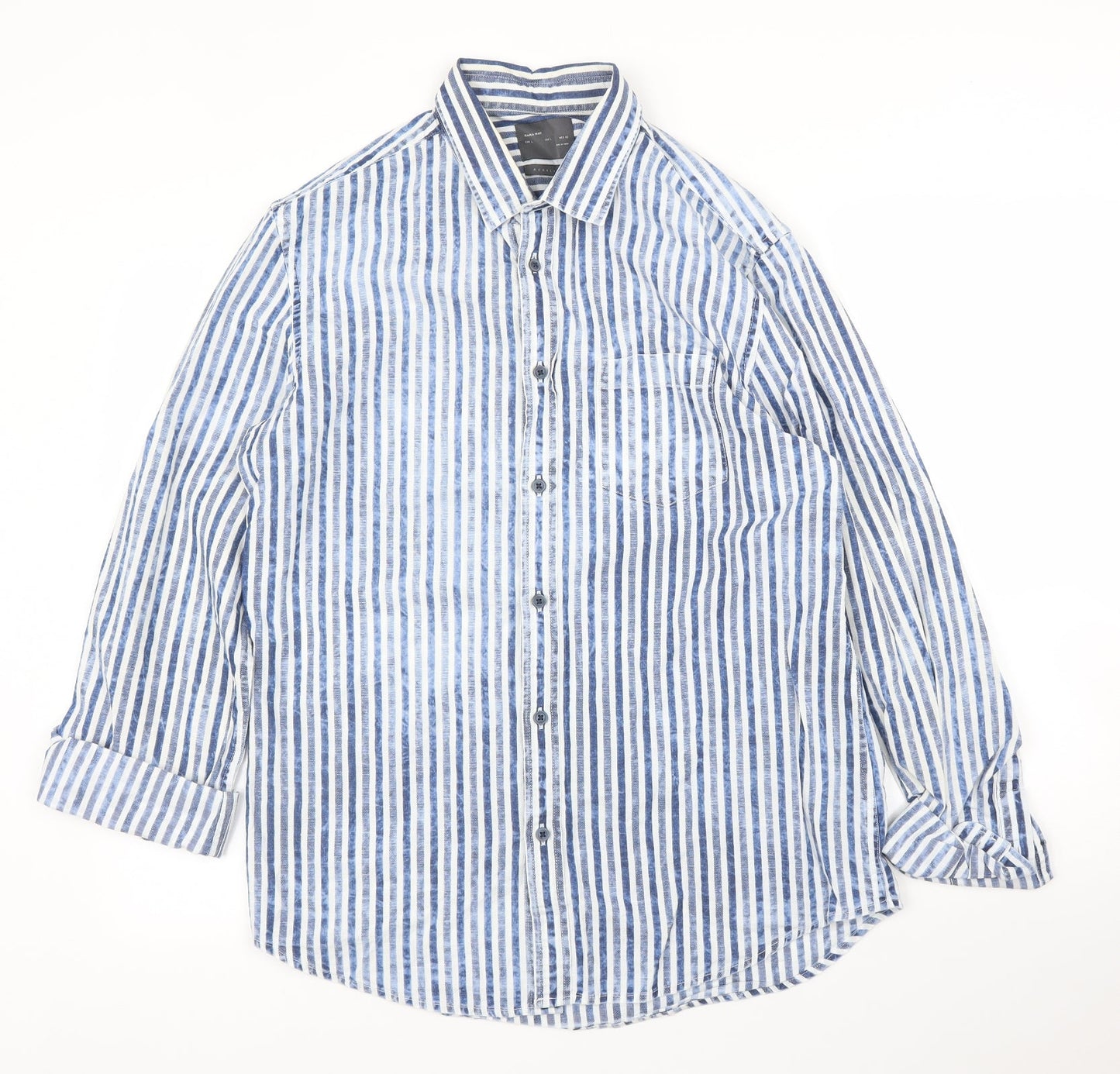 Zara Mens Blue Striped   Button-Up Size L