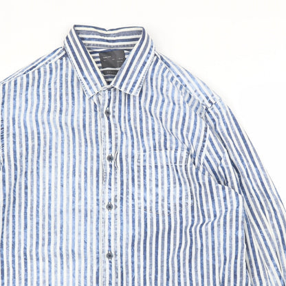 Zara Mens Blue Striped   Button-Up Size L
