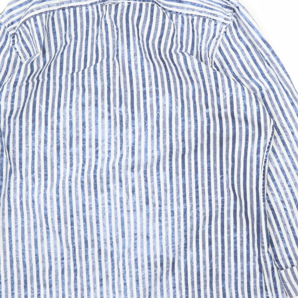 Zara Mens Blue Striped   Button-Up Size L