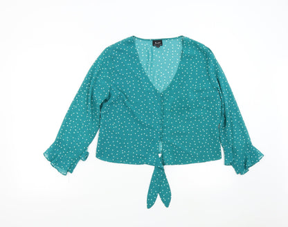 Bardót Womens Green Polka Dot  Basic Blouse Size 12