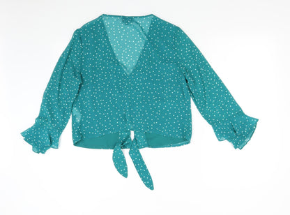 Bardót Womens Green Polka Dot  Basic Blouse Size 12