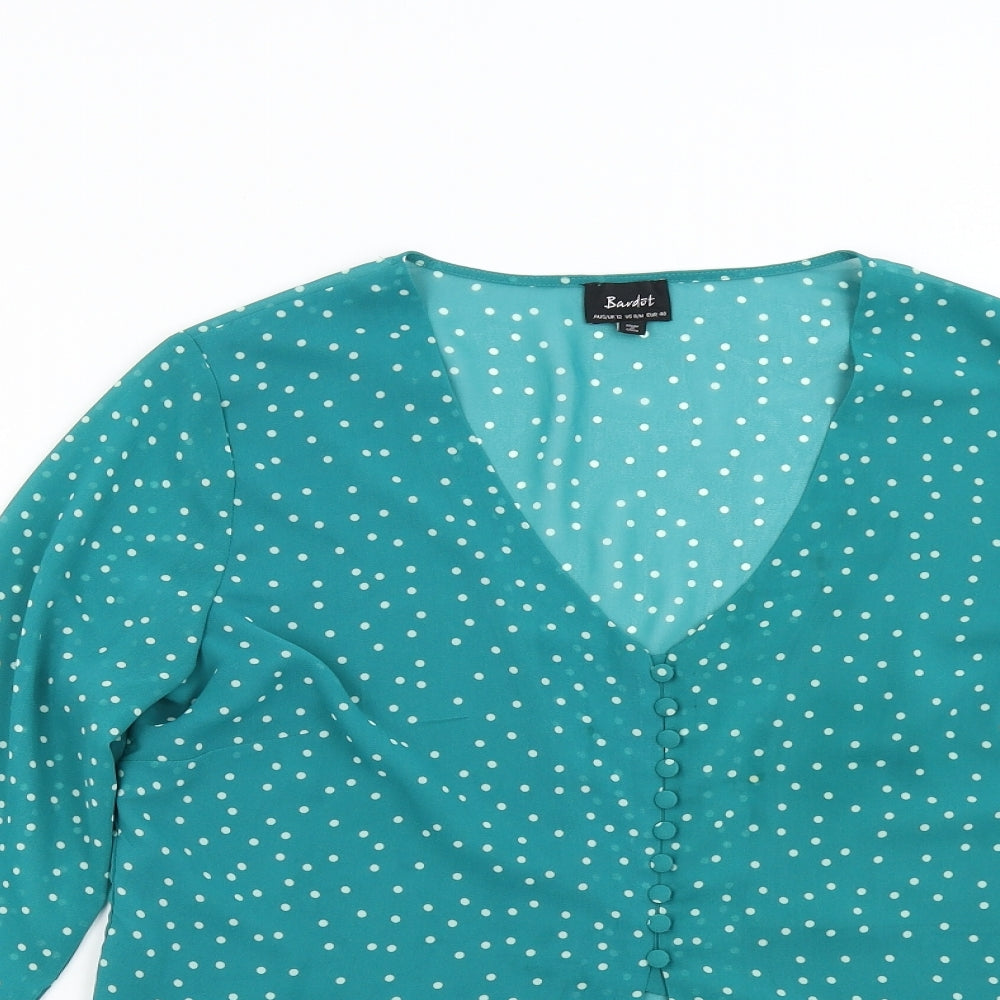 Bardót Womens Green Polka Dot  Basic Blouse Size 12