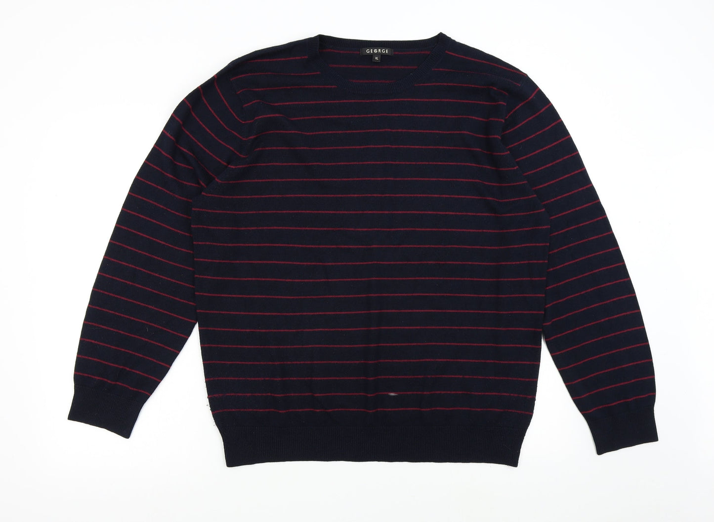 George Mens Blue Striped Knit Pullover Jumper Size XL