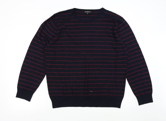 George Mens Blue Striped Knit Pullover Jumper Size XL