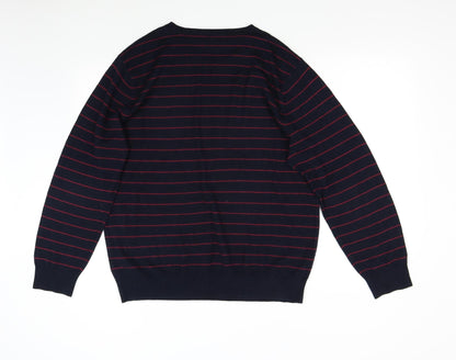 George Mens Blue Striped Knit Pullover Jumper Size XL