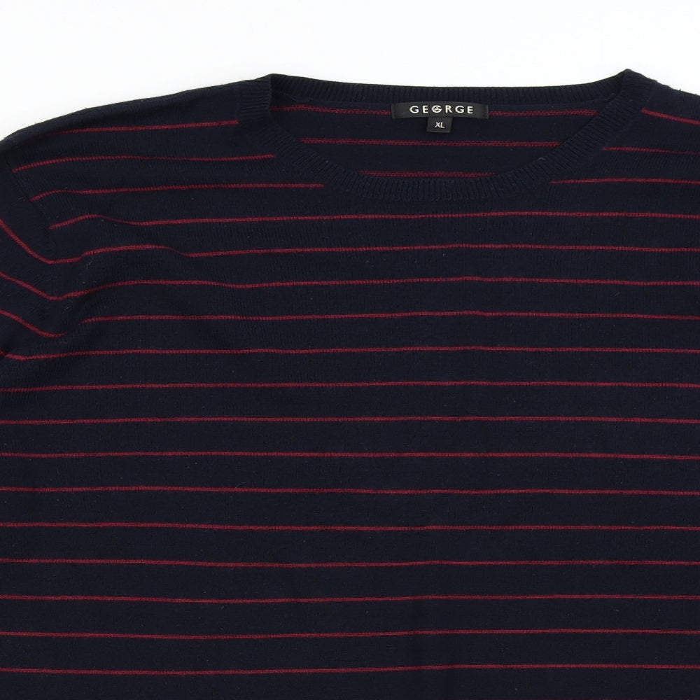 George Mens Blue Striped Knit Pullover Jumper Size XL