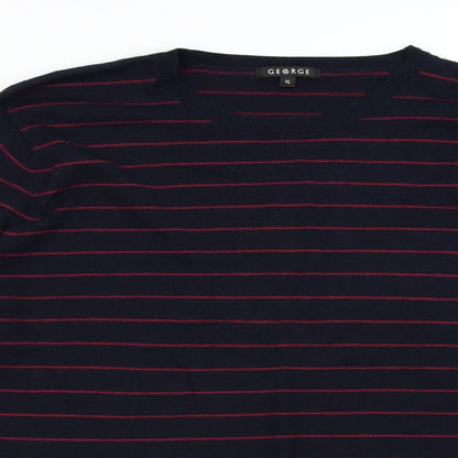 George Mens Blue Striped Knit Pullover Jumper Size XL