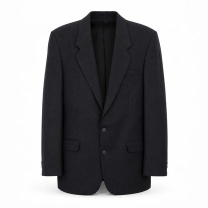 Front view of Burton Collection men’s black striped jacket suit jacket, size 38