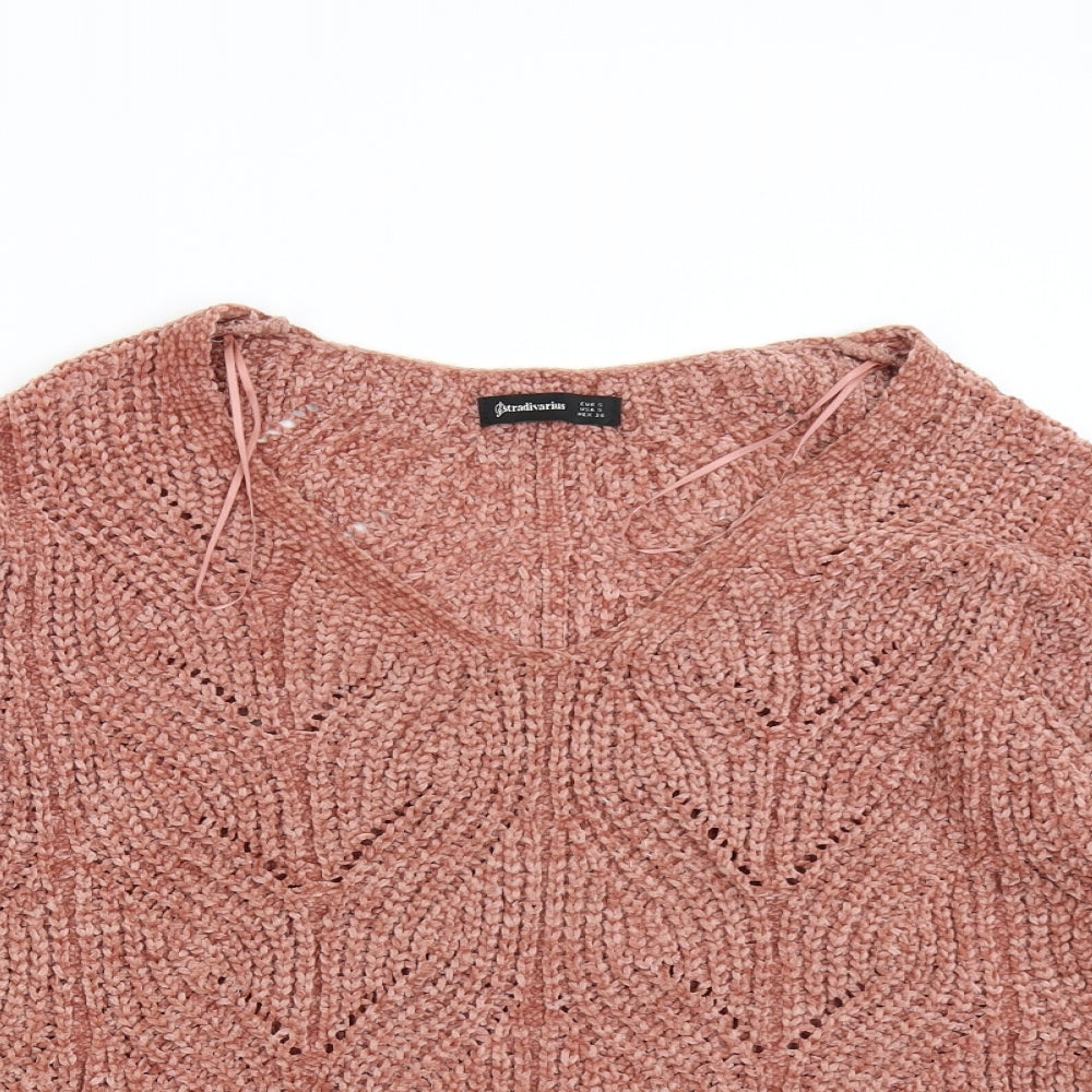 Close-up detail of Stadivarius women’s orange knit jumper, size S