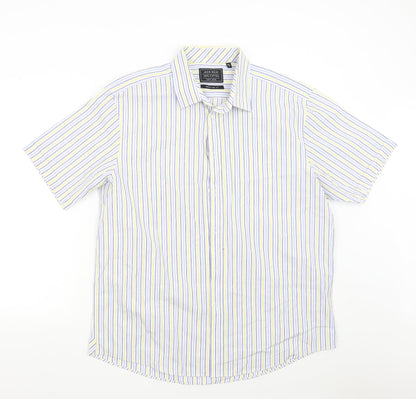Additional front view of Jack Reid women’s multicoloured striped basic button-up, size UK 16