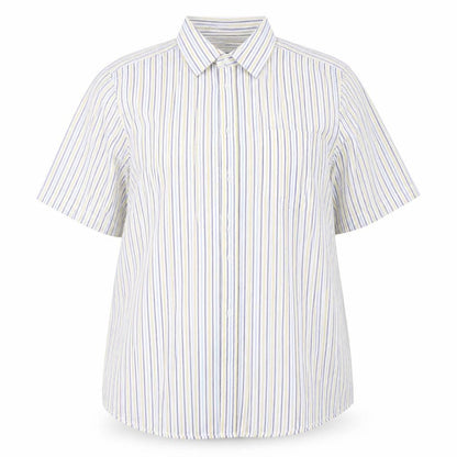 Front view of Jack Reid women’s multicoloured striped basic button-up, size UK 16