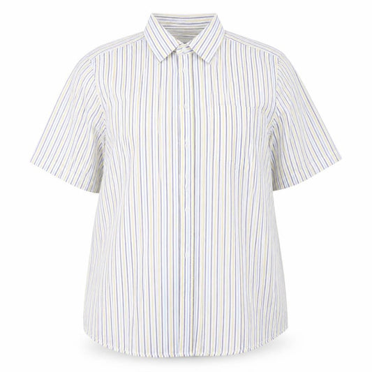 Front view of Jack Reid women’s multicoloured striped basic button-up, size UK 16