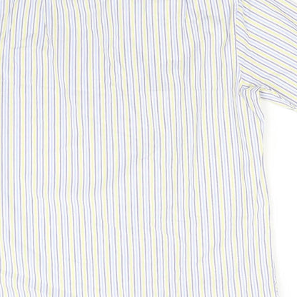 Brand and care label for Jack Reid women’s multicoloured striped basic button-up, size UK 16