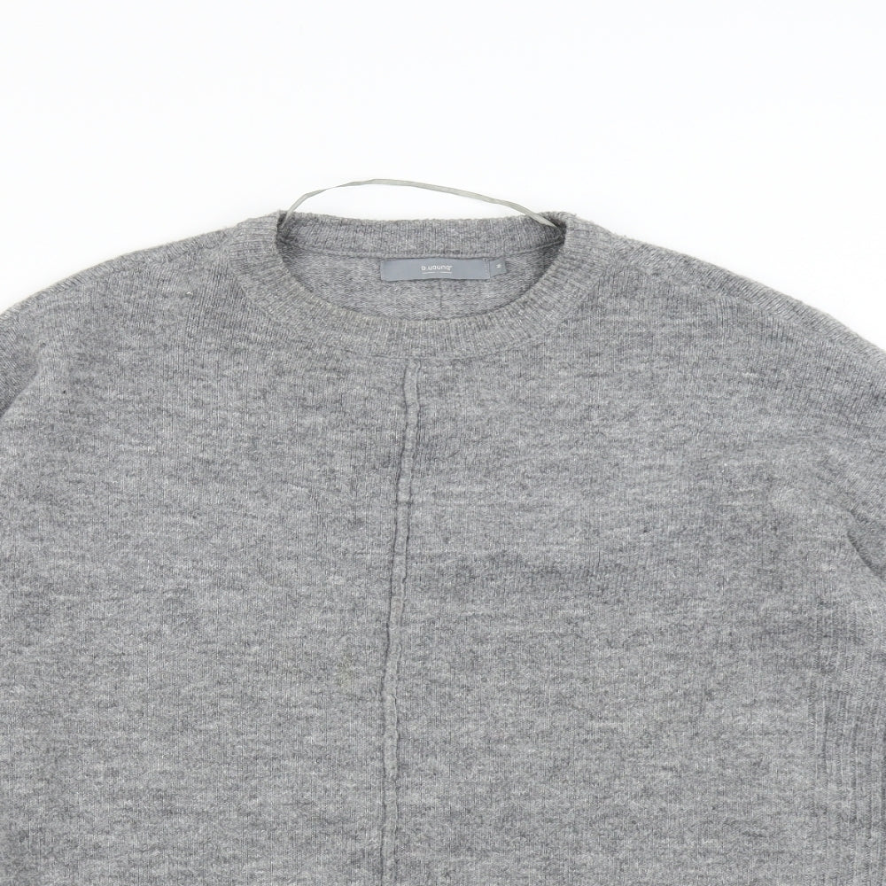 Close-up detail of B. Young women’s grey knit jumper, size M