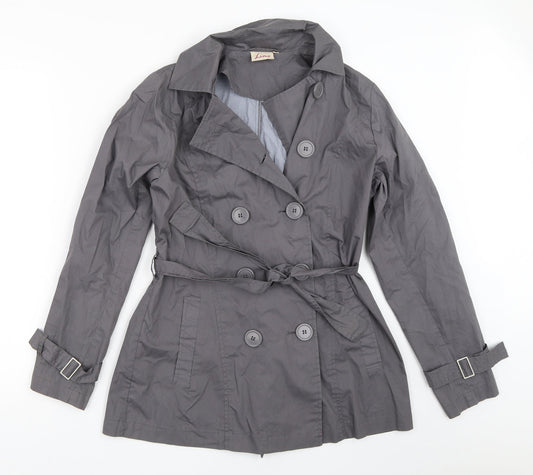 Front view of Lime women’s grey pea coat coat, size UK 8
