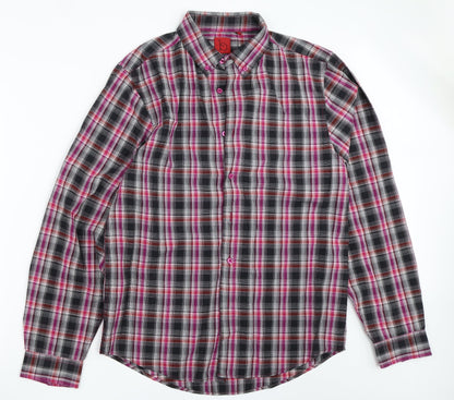 B-Line Mens Black Check   Button-Up Size L