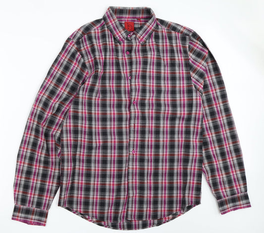 B-Line Mens Black Check   Button-Up Size L