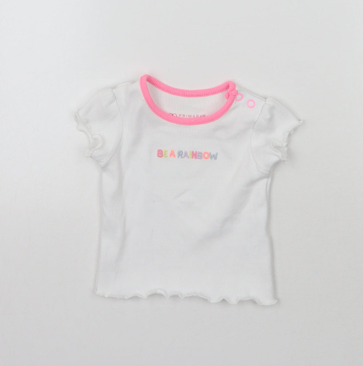 Additional front view of Primark girls’ white basic t-shirt, size 0-3, months - be a rainbow