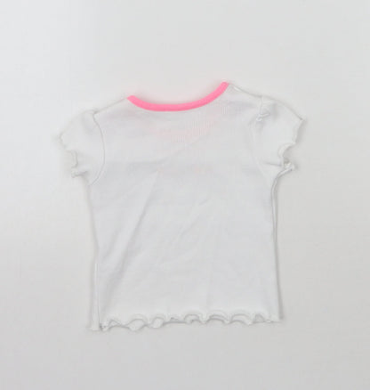 Back view of Primark girls’ white basic t-shirt, size 0-3, months - be a rainbow