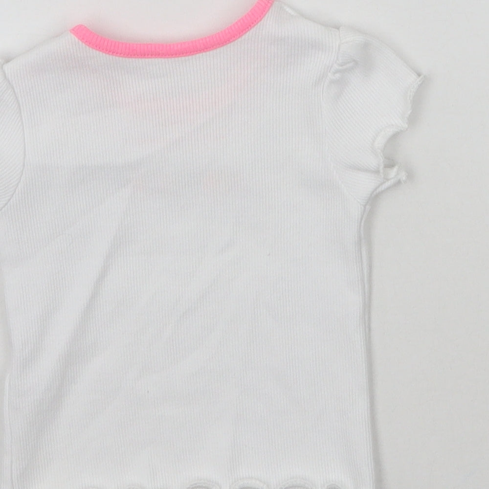 Brand and care label for Primark girls’ white basic t-shirt, size 0-3, months - be a rainbow