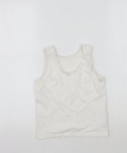 Additional front view of KidsOwn girls’ white basic tank, size 3-4, years