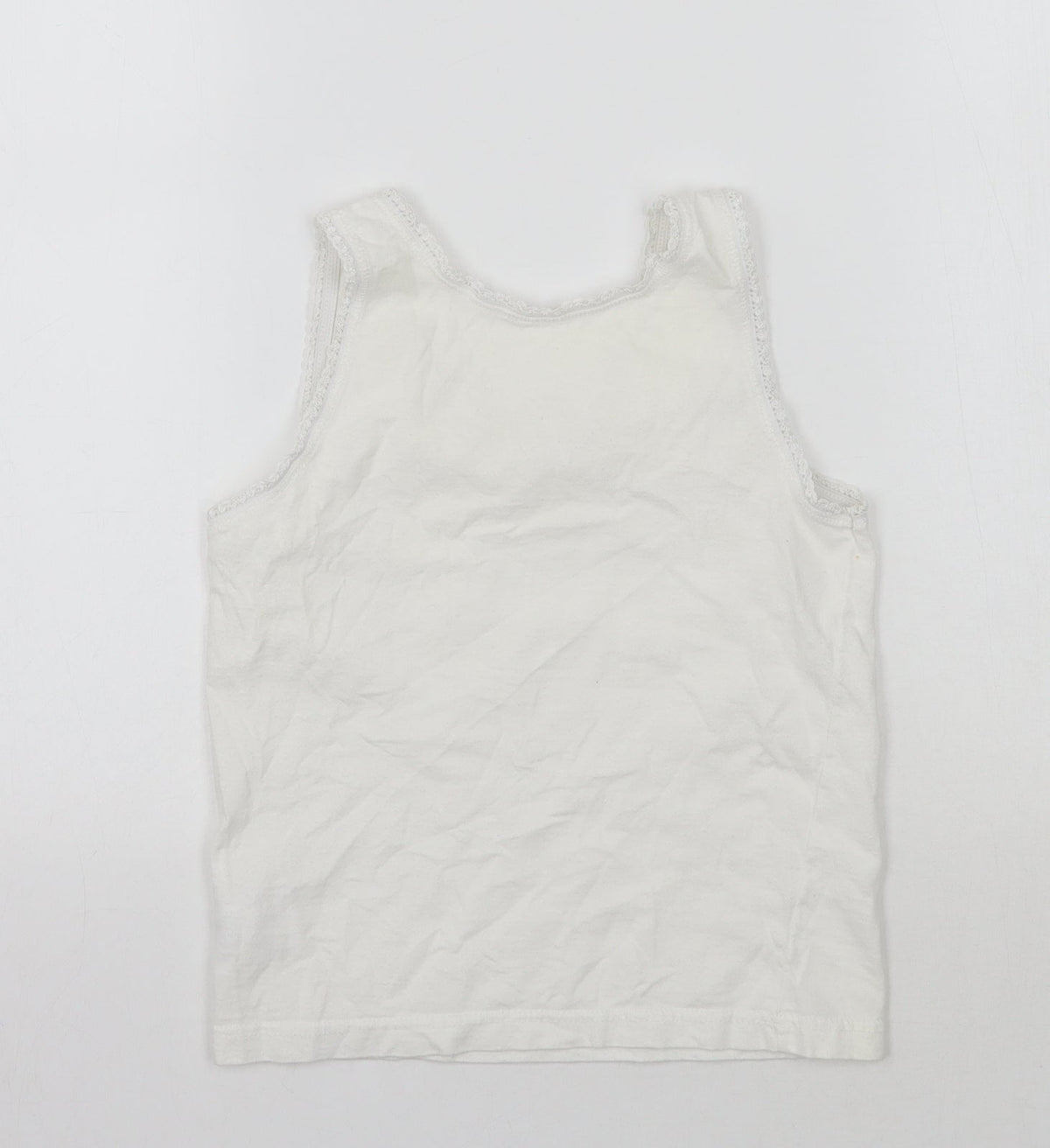 Back view of KidsOwn girls’ white basic tank, size 3-4, years