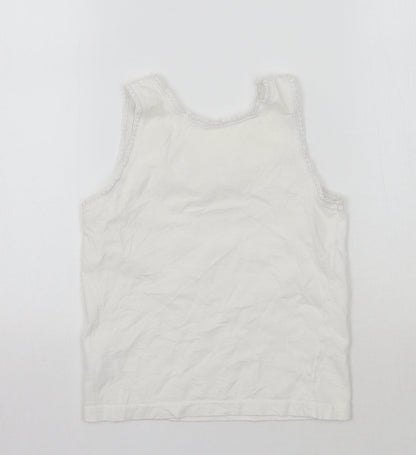 Back view of KidsOwn girls’ white basic tank, size 3-4, years