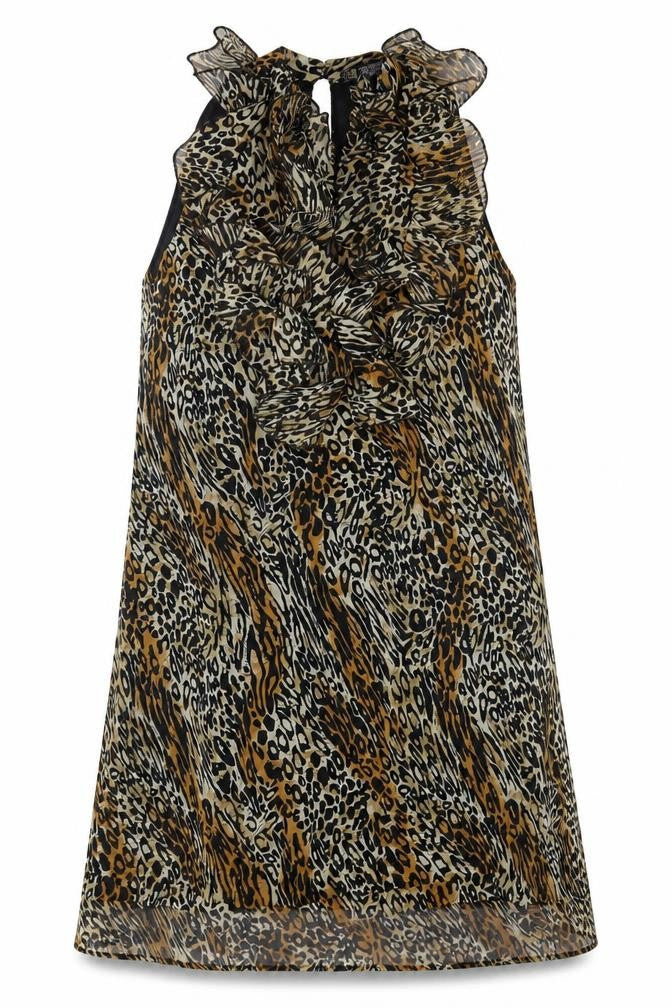 Front view of Fire Los Angeles women’s brown animal print shift, size M
