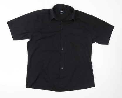 Mens UK Size 17 Premier Black  Button-Up Short Sleeve Casual Shirt