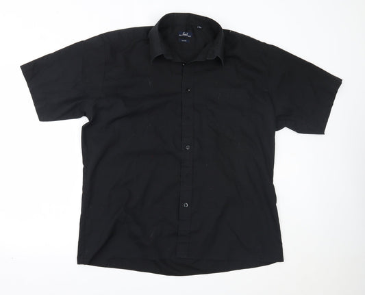 Mens UK Size 17 Premier Black  Button-Up Short Sleeve Casual Shirt