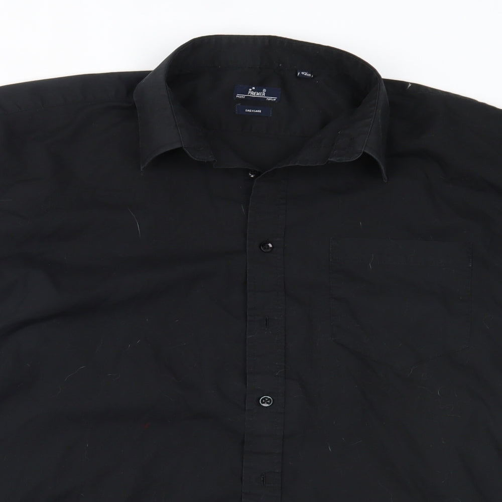 Mens UK Size 17 Premier Black  Button-Up Short Sleeve Casual Shirt