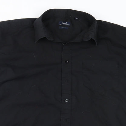 Mens UK Size 17 Premier Black  Button-Up Short Sleeve Casual Shirt