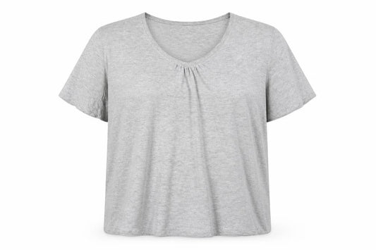 Front view of Preworn women’s grey t-shirt, size UK 20