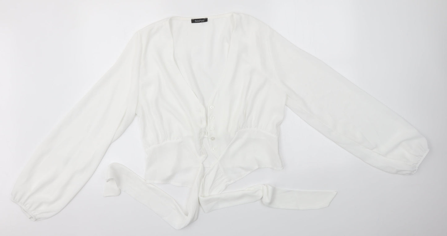 Boohoo Womens White   Basic Button-Up Size 16