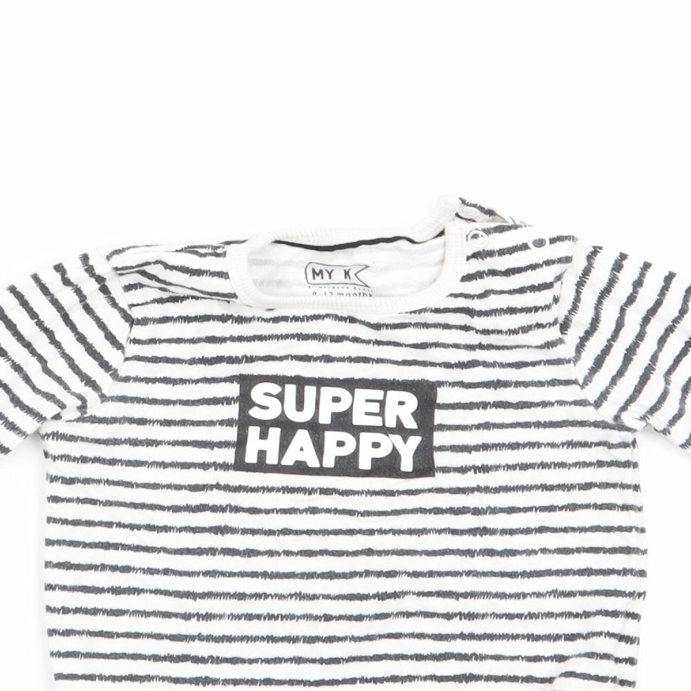 My K Boys Black Striped  Romper One-Piece Size 9-12 Months  - Super Happy